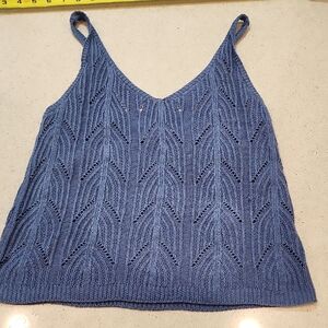 Blue Knit Lace-Pattern V-Neck Tank Top Medium Story On